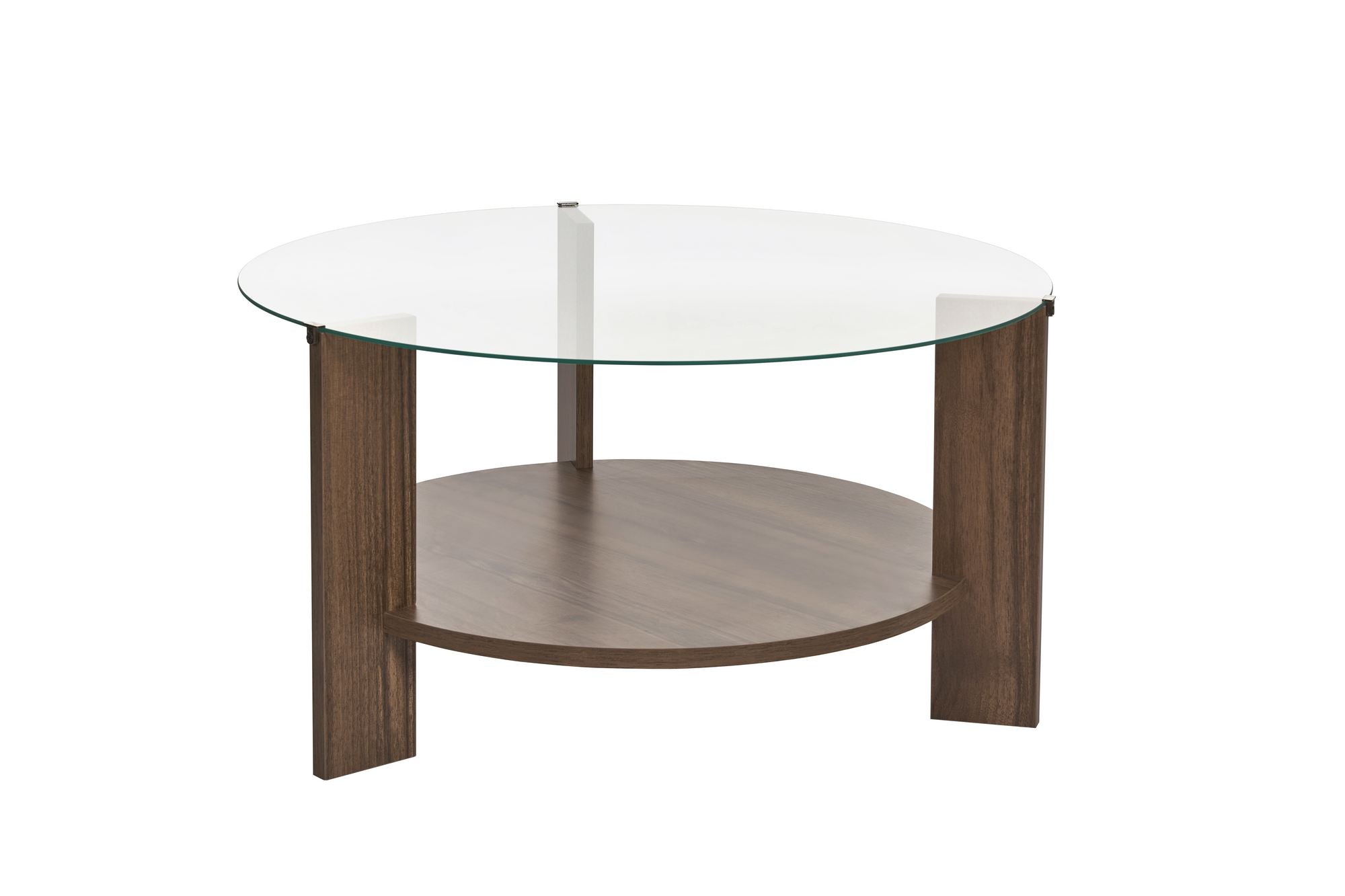 Coffee Table Davira - with Round Glass Top and Wood Finish