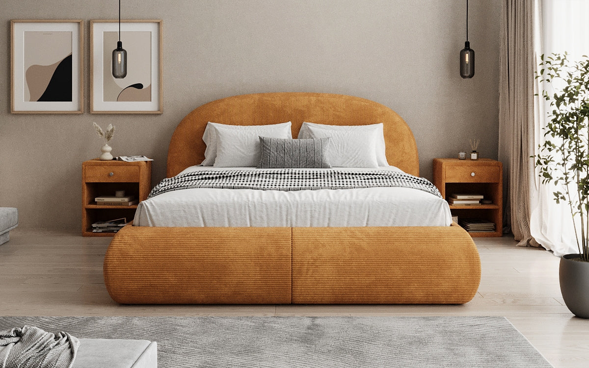 Designer upholstered bed Loop in Corduroy with storage space