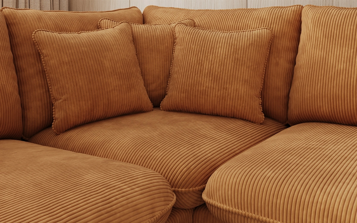 Designer corner sofa Laguna with metal feet in Corduroy