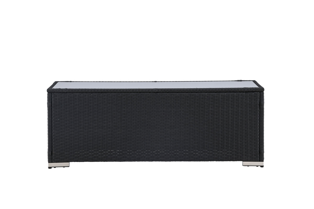 Garden Coffee Table Lena - Made of Rattan and Glass in Black