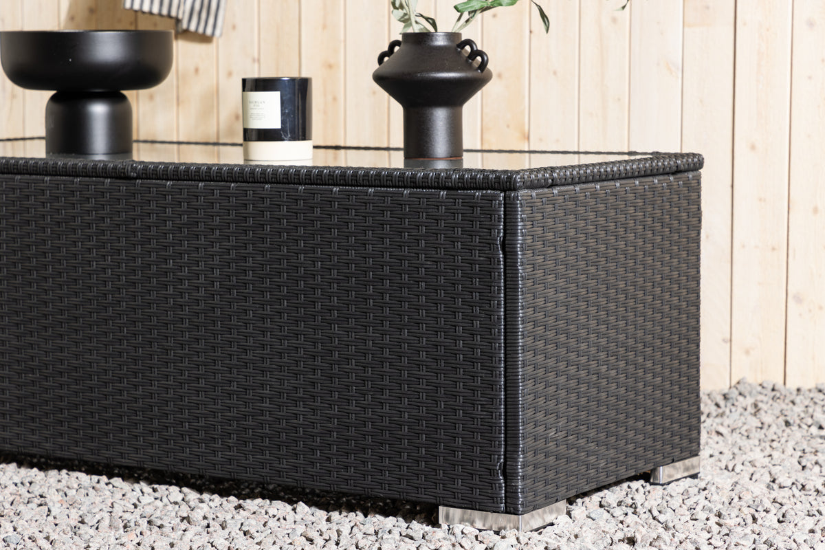 Garden Coffee Table Lena - Made of Rattan and Glass in Black