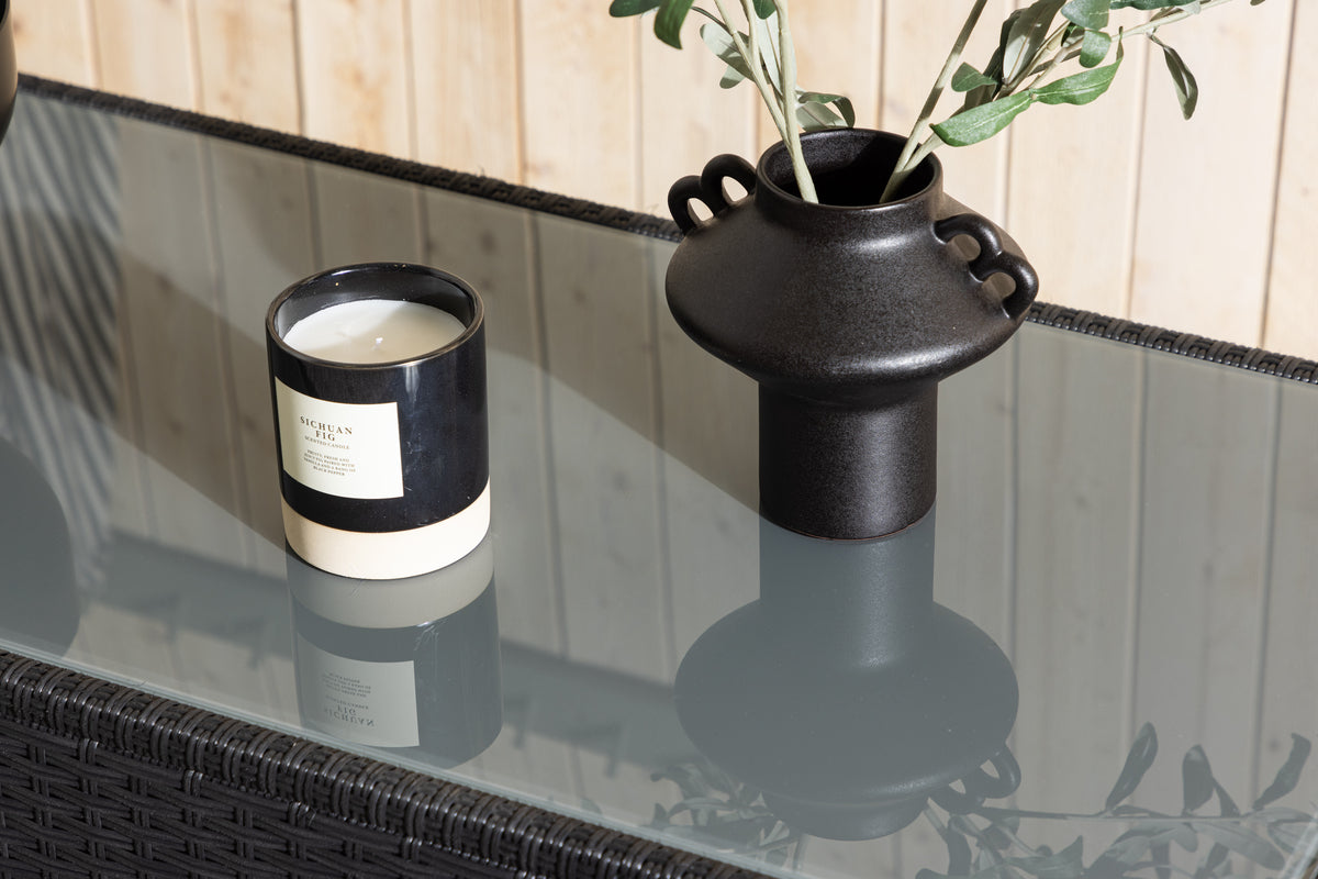 Garden Coffee Table Lena - Made of Rattan and Glass in Black