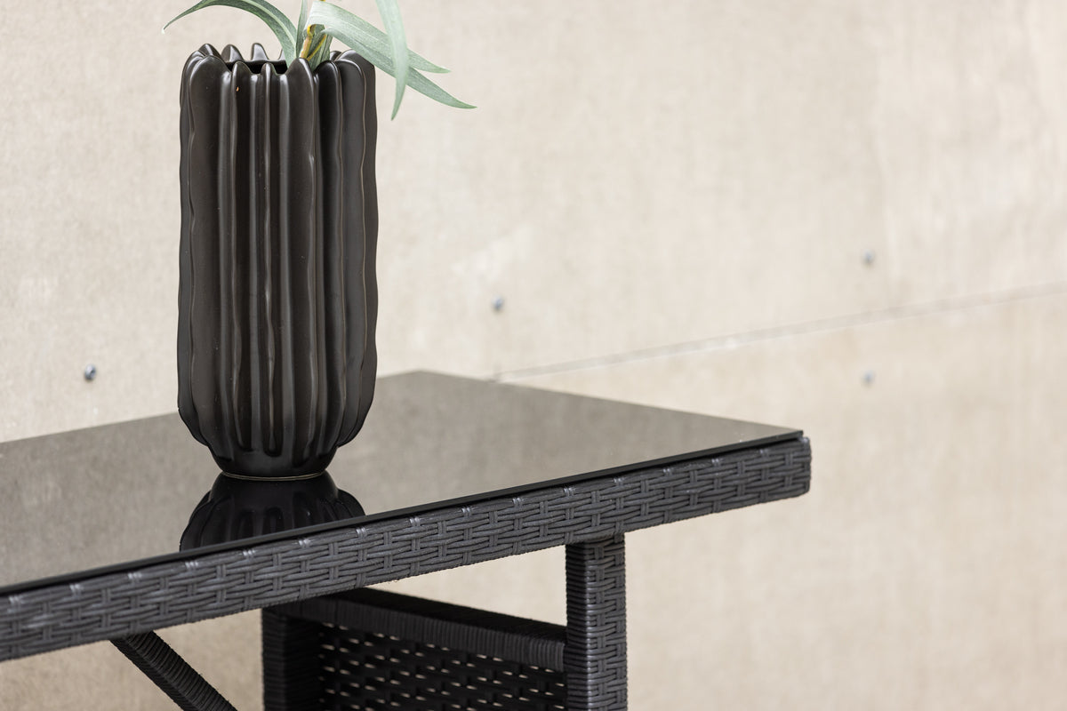 Garden Side Table Pandora - Made of Rattan and Glass in Black