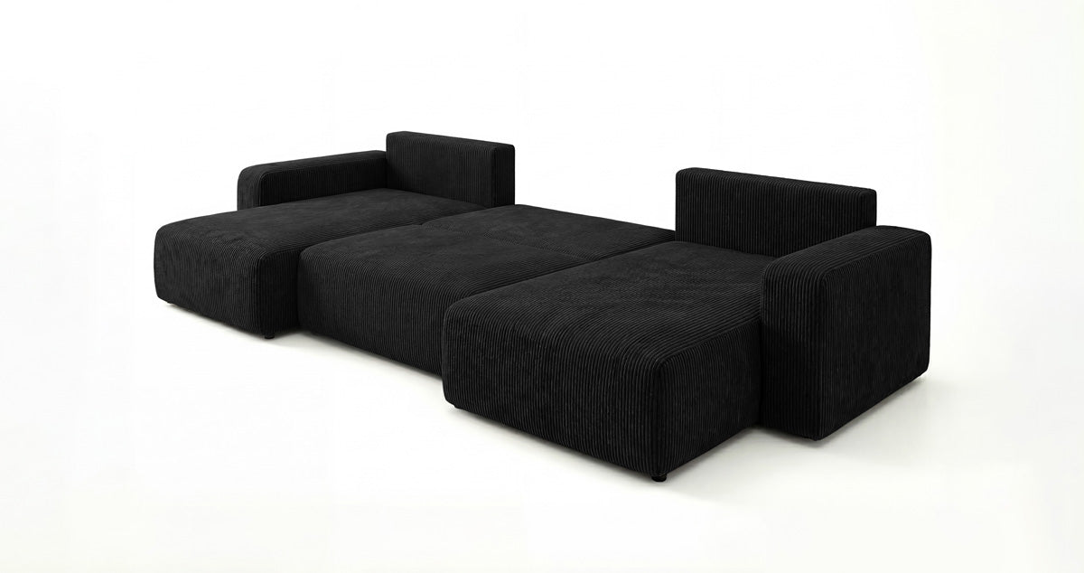 Designer Sofa Noma U mit Schlaffunktion und Stauraum in Cord