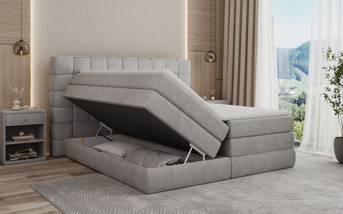 Trama box spring bed with storage in velvet