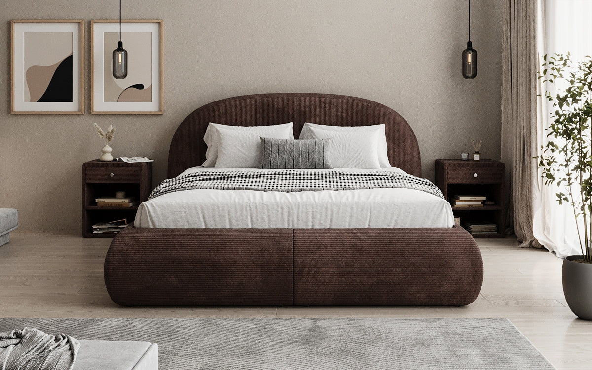 Designer upholstered bed Loop in Corduroy with storage space