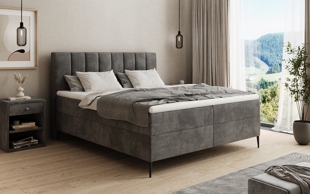 Lucca box spring bed in Corduroy with storage and legs