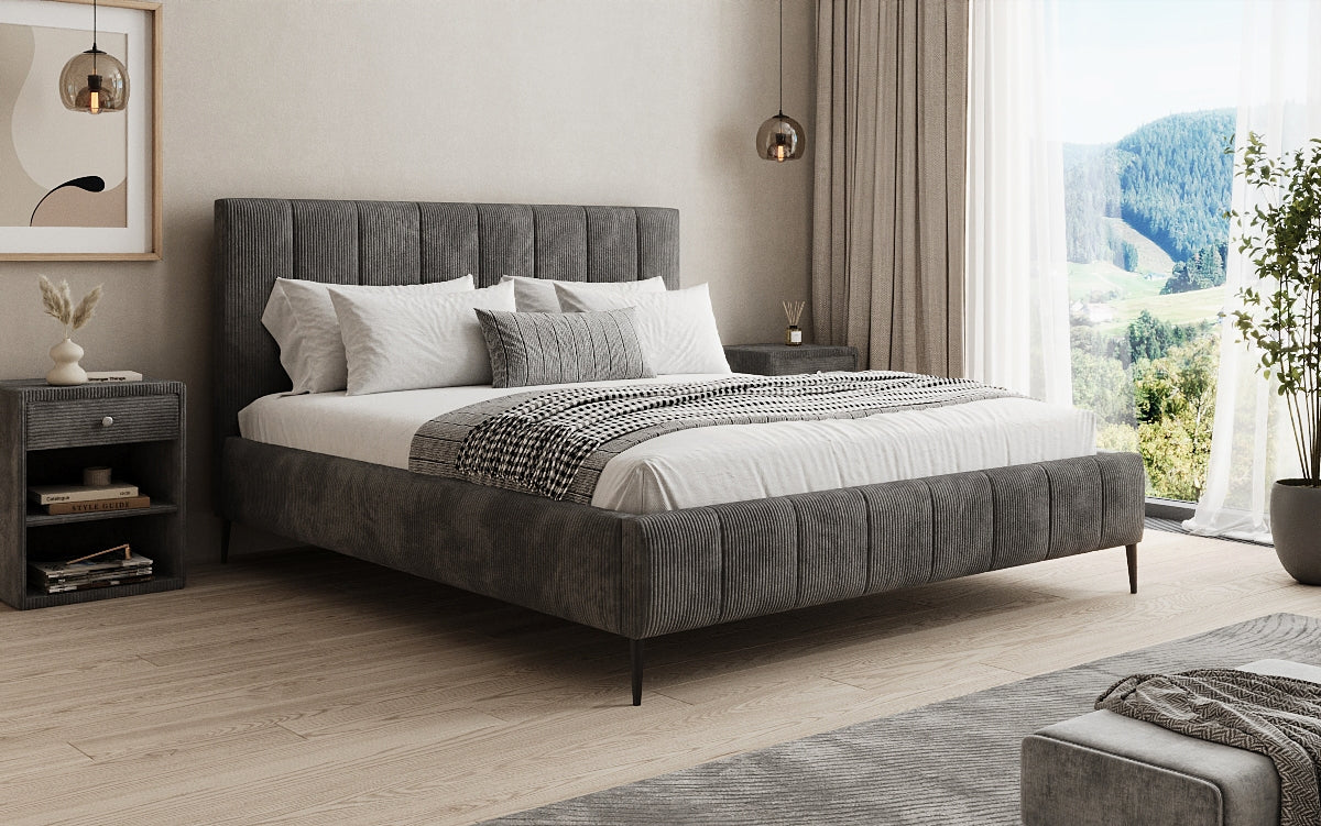 Designer upholstered bed Astrid in Corduroy with storage space