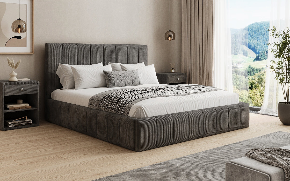 Designer upholstered bed Maja in Corduroy with storage