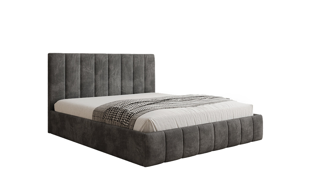Designer upholstered bed Mila in Corduroy with storage