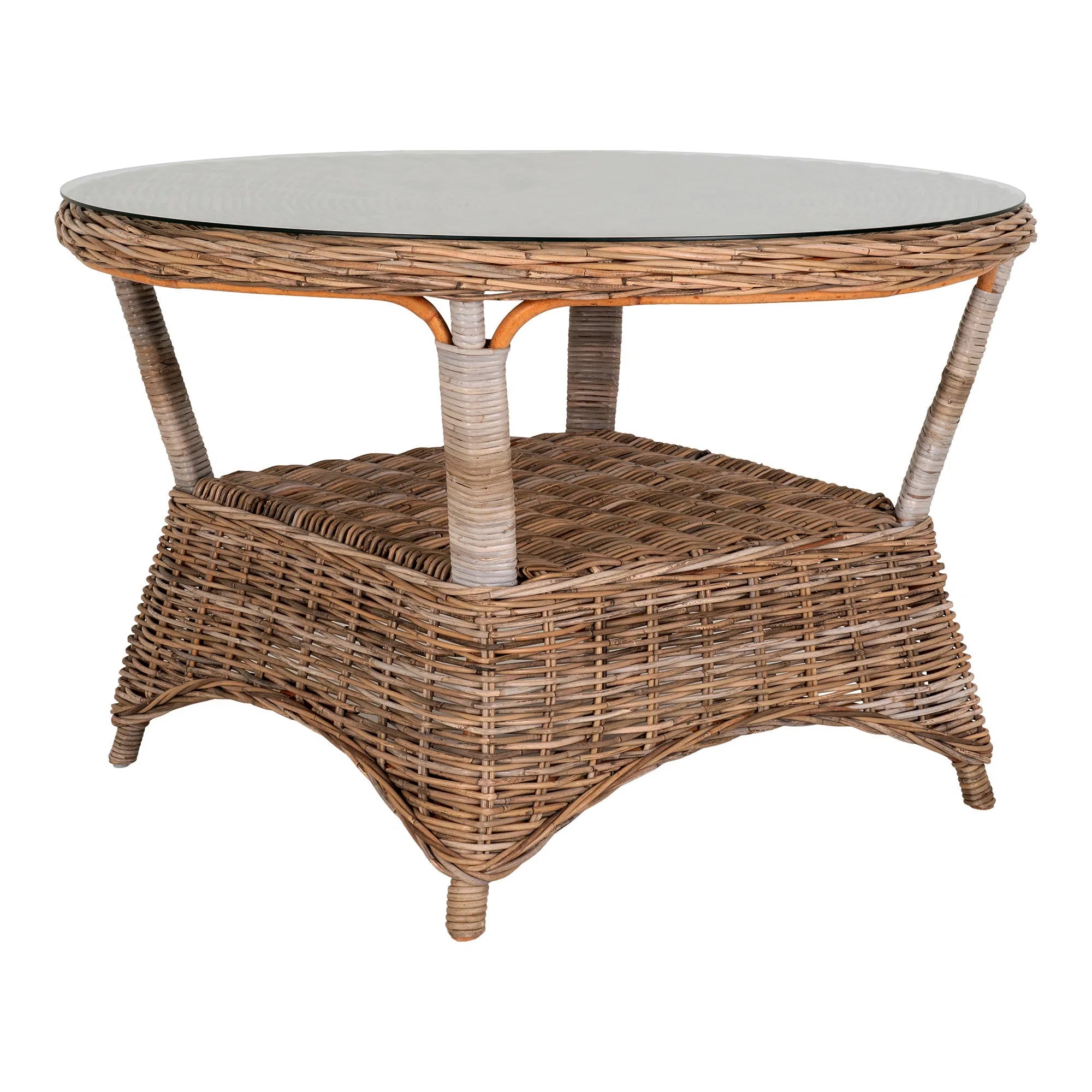 Garten Esstisch Larissa – Rattan, Stahl & Glas, Ø120 cm