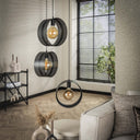 Pendant light Sorelia – Staggered with 3 lights and perforated ring lampshades in Anthracite