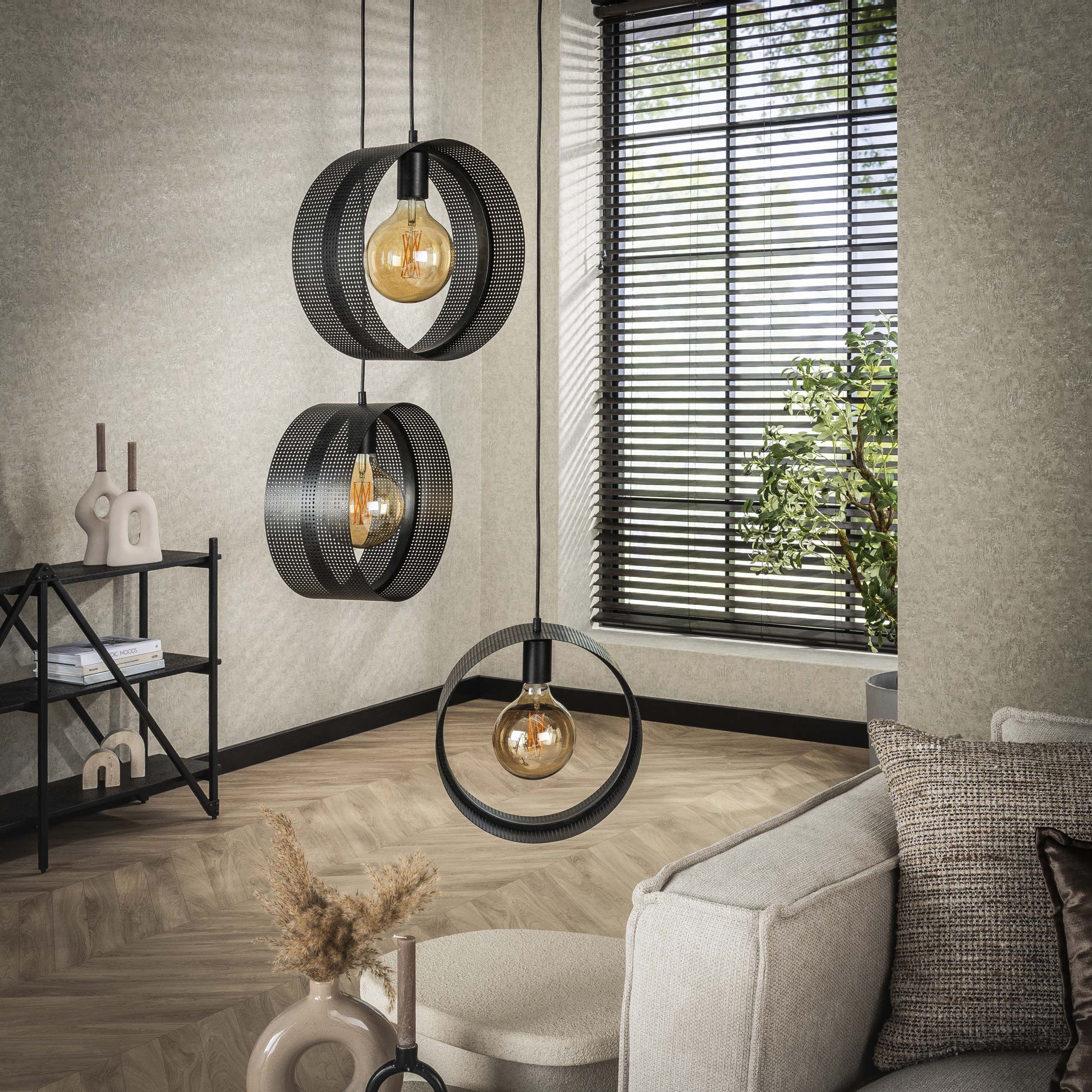 Pendant lamp "Sorelia" – tiered with 3 lights and perforated ring lampshades in Anthracite