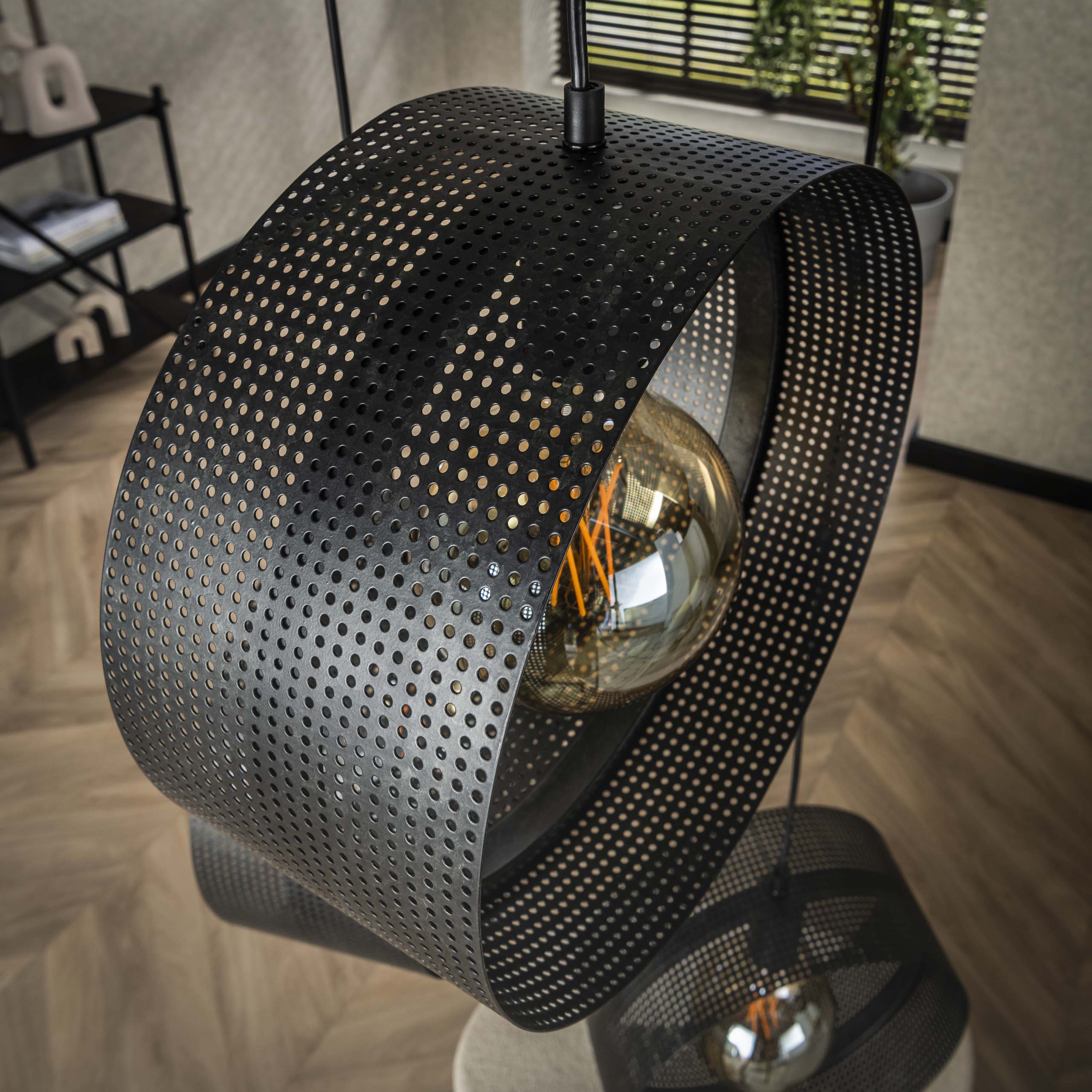 Pendant lamp "Sorelia" – tiered with 3 lights and perforated ring lampshades in Anthracite