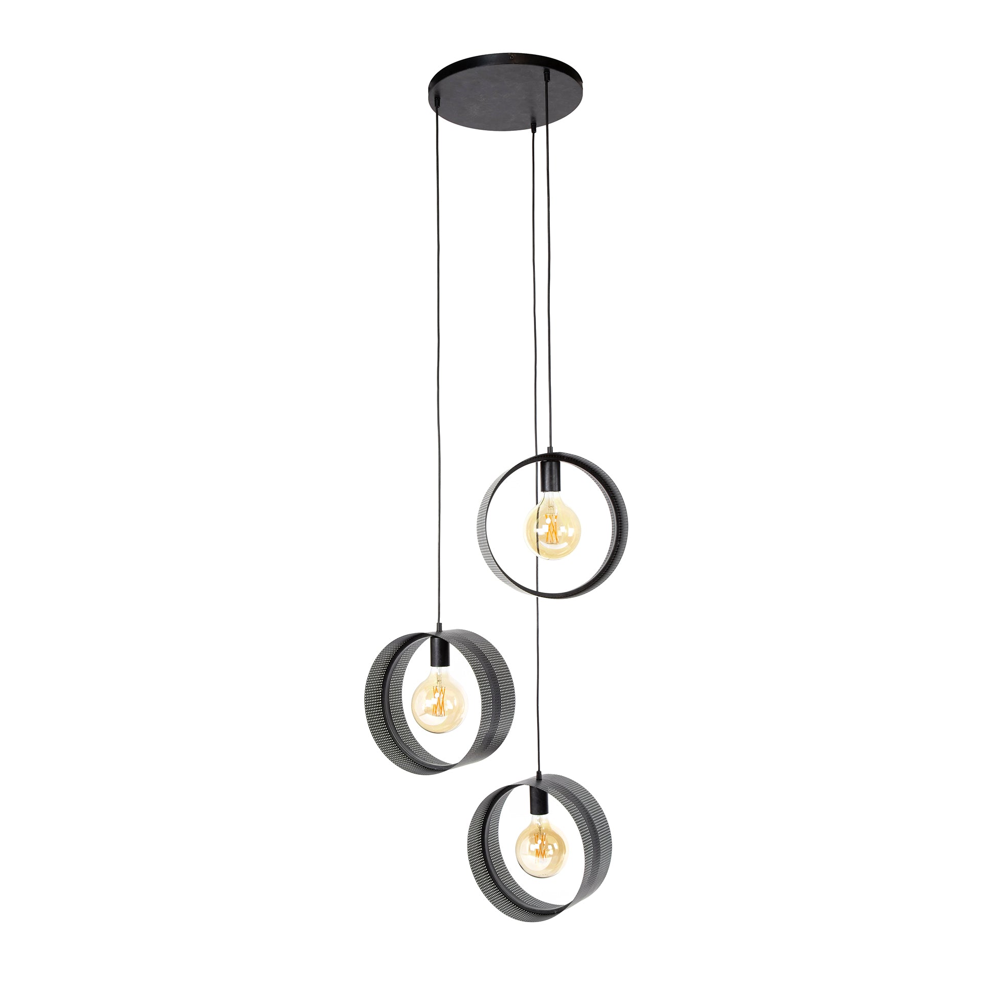 Pendant lamp "Sorelia" – tiered with 3 lights and perforated ring lampshades in Anthracite