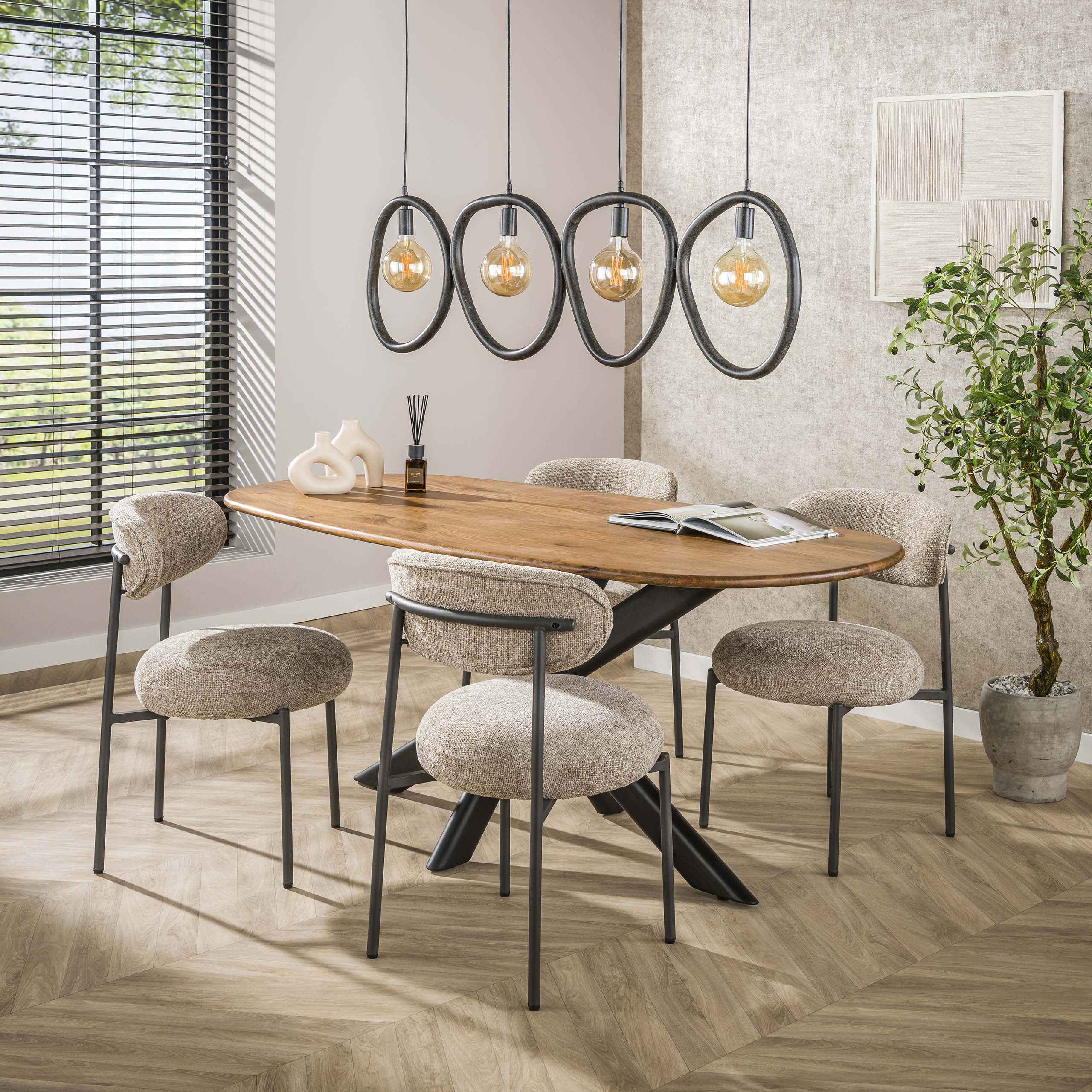 Pendant Light "Vionara" – 4 Lights Made of Arctic Black Metal in Organic Ring Shape