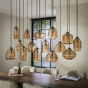 Pendelleuchte "Solaro" – mit 15 Leuchten im Rib-Glass Design und Bernsteinfarben