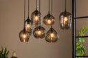 Pendelleuchte Aurelia – mit 7 Leuchten im Rauchglas-Design und Metall Armatur