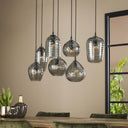 Pendelleuchte Aurelia – mit 7 Leuchten im Rauchglas-Design und Metall Armatur
