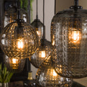 Pendelleuchte Aurelia – mit 7 Leuchten im Rauchglas-Design und Metall Armatur