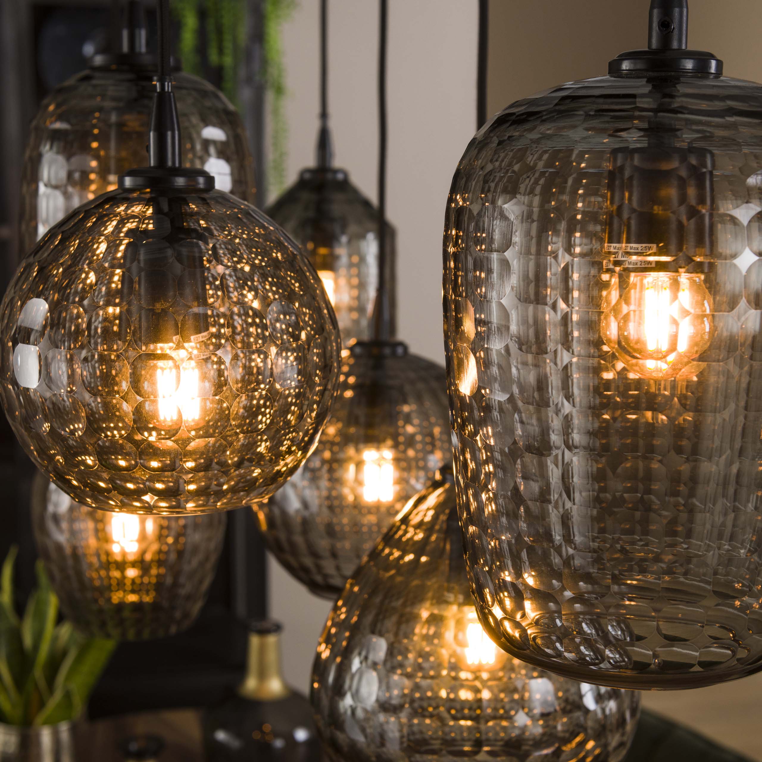 Pendant Light "Aurelia" – with 7 Lights in Smoke Glass Design and Metal Fixture