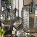 Pendelleuchte Aurelia – mit 7 Leuchten im Rauchglas-Design und Metall Armatur