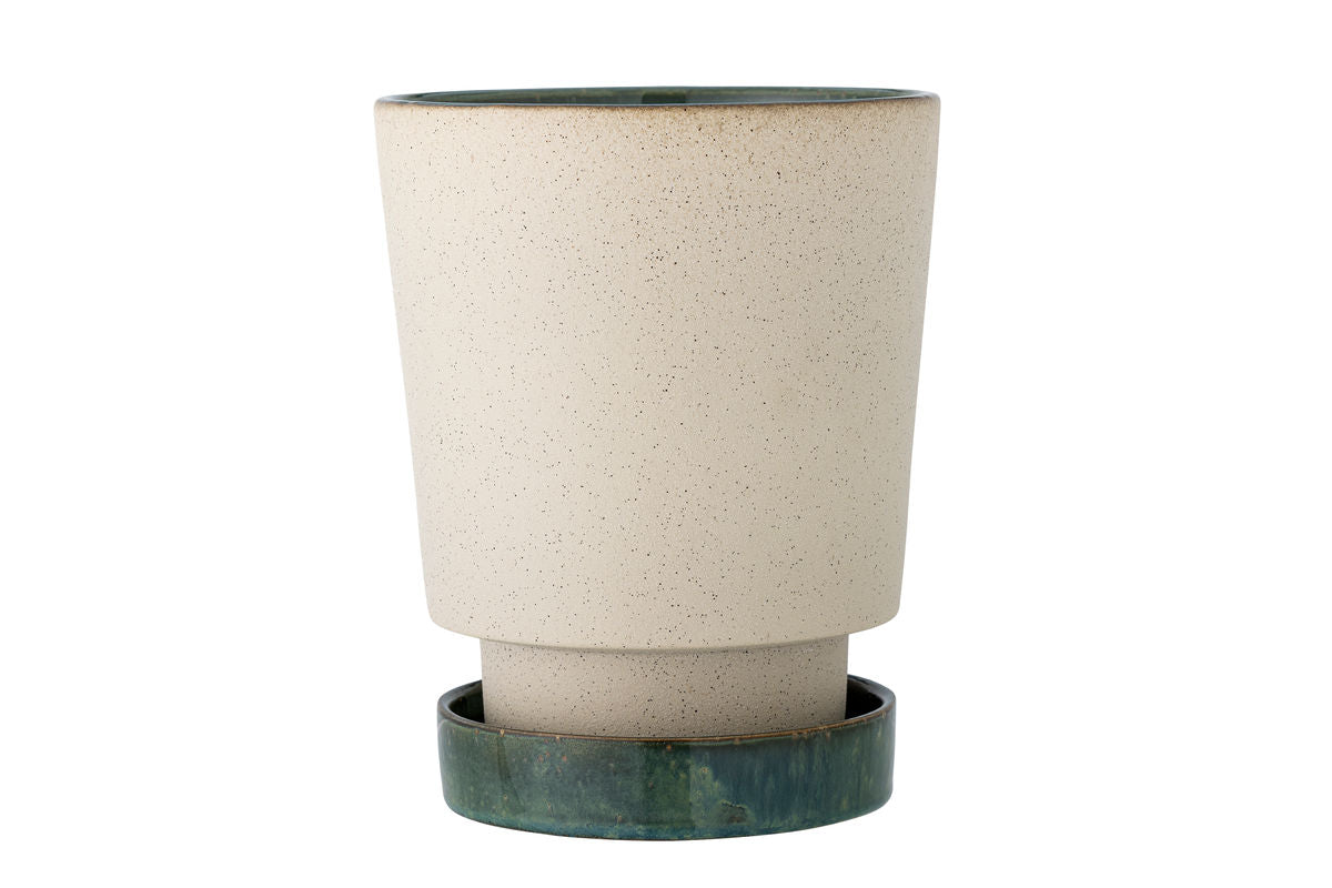 Flower Pot "Elvar" with Saucer – Natural-Colored Stoneware