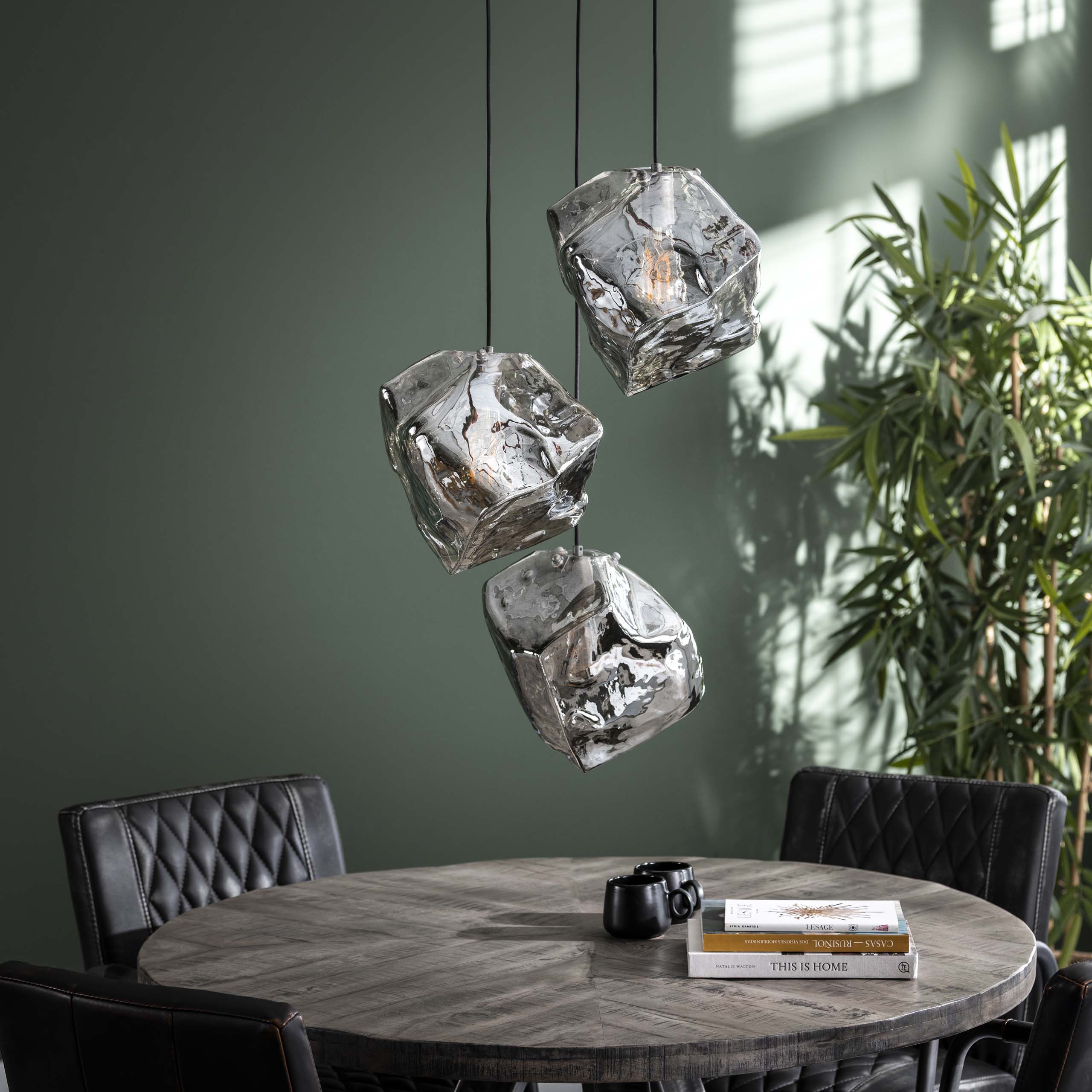 Pendant lamp "Caelus" – made of mouth-blown chrome glass with 3-step lighting