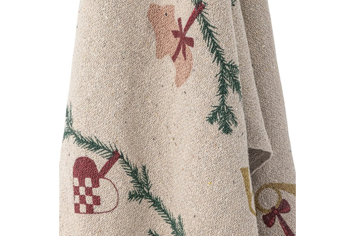 Aila Throw Blanket - Natural/Red, made from recycled cotton, with Christmas motifs