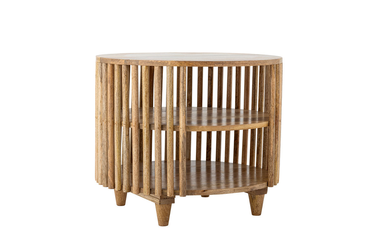 Keegan Coffee Table – Round Mango Wood Design with Practical Shelves