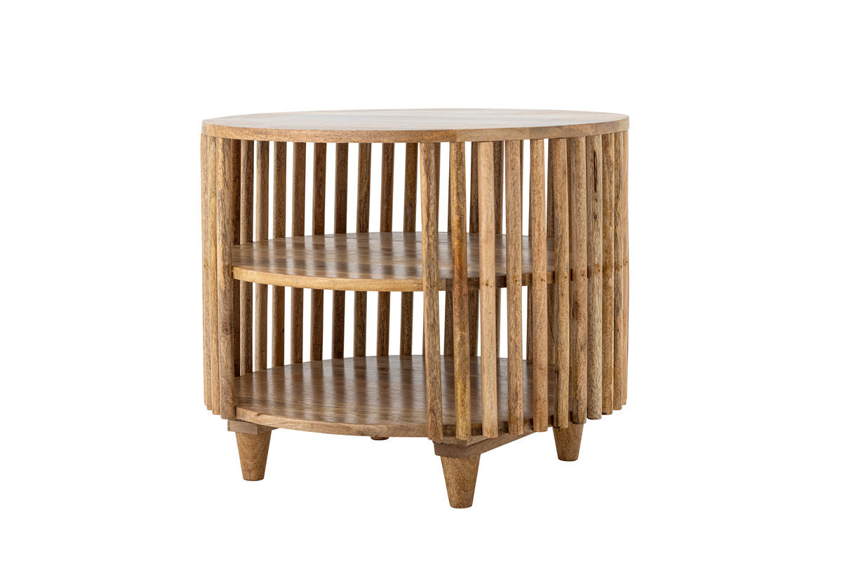 Keegan Coffee Table – Round Mango Wood Design with Practical Shelves