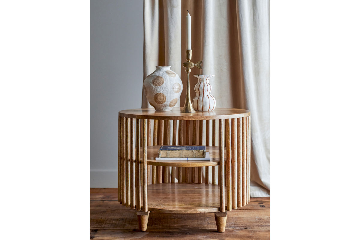 Keegan Coffee Table – Round Mango Wood Design with Practical Shelves