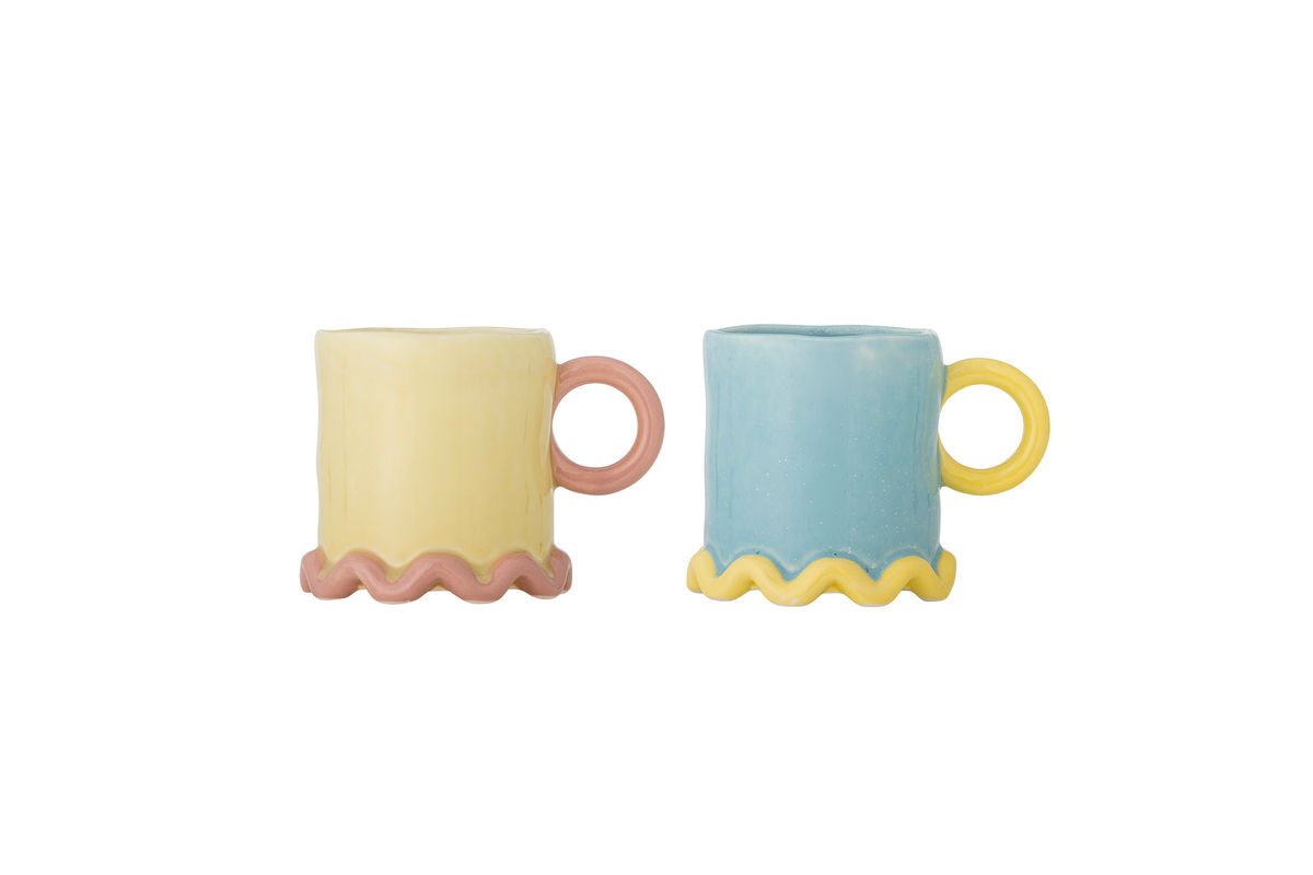Marina Cup Set – Hand-Painted Color Accents with Wavy Base (Set of 2)