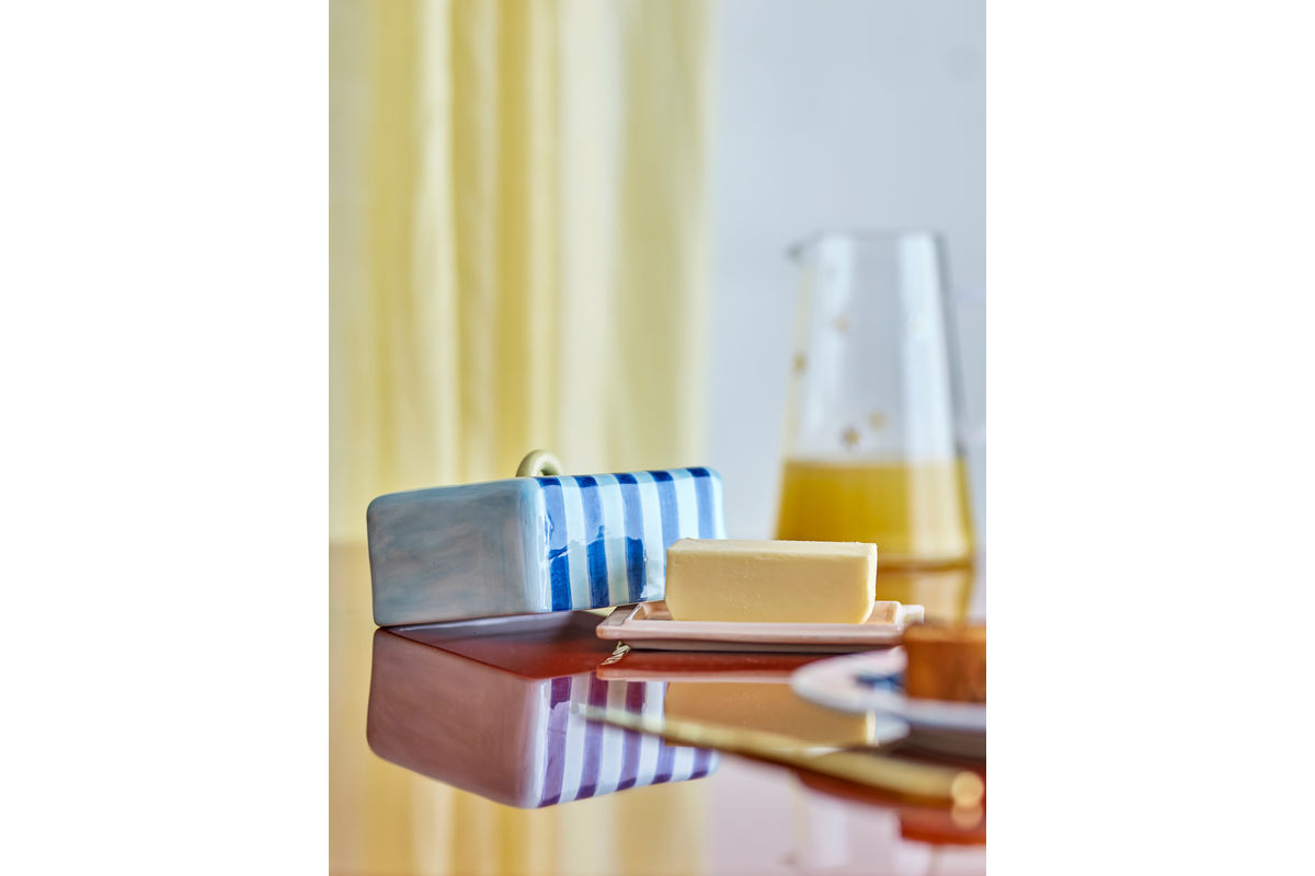 Butterdose Eleni – Handbemaltes Streifendesign mit glänzender Glasur