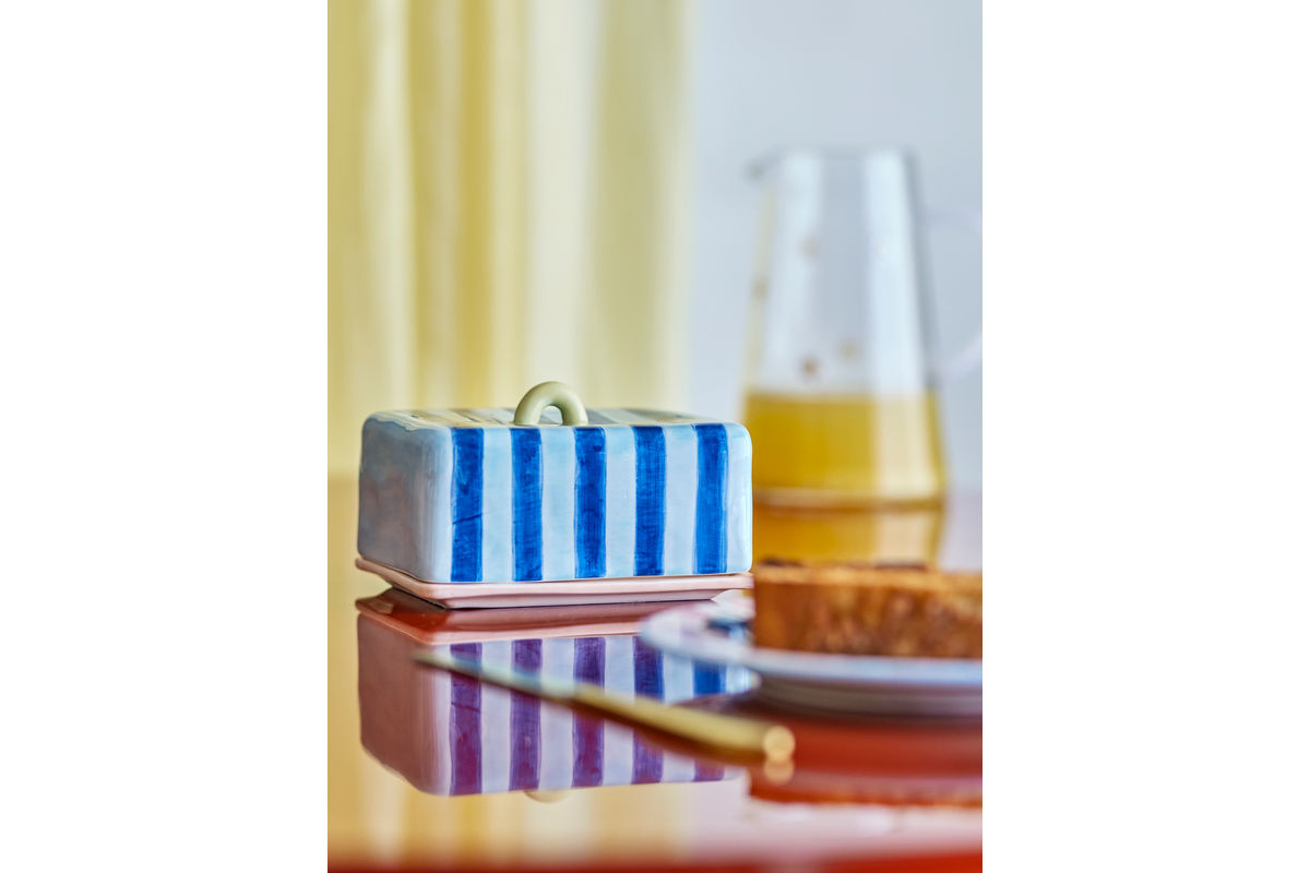 Butterdose Eleni – Handbemaltes Streifendesign mit glänzender Glasur