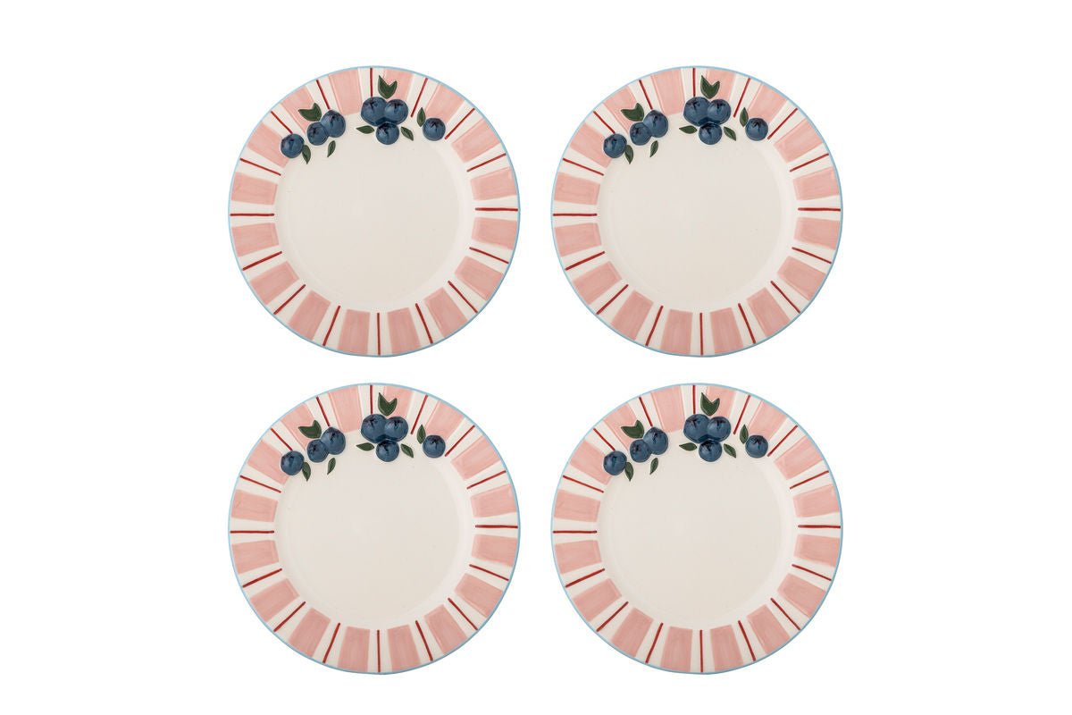 Teller-Set Hari – Handbemaltes Steingut in Rosé (4er-Set)