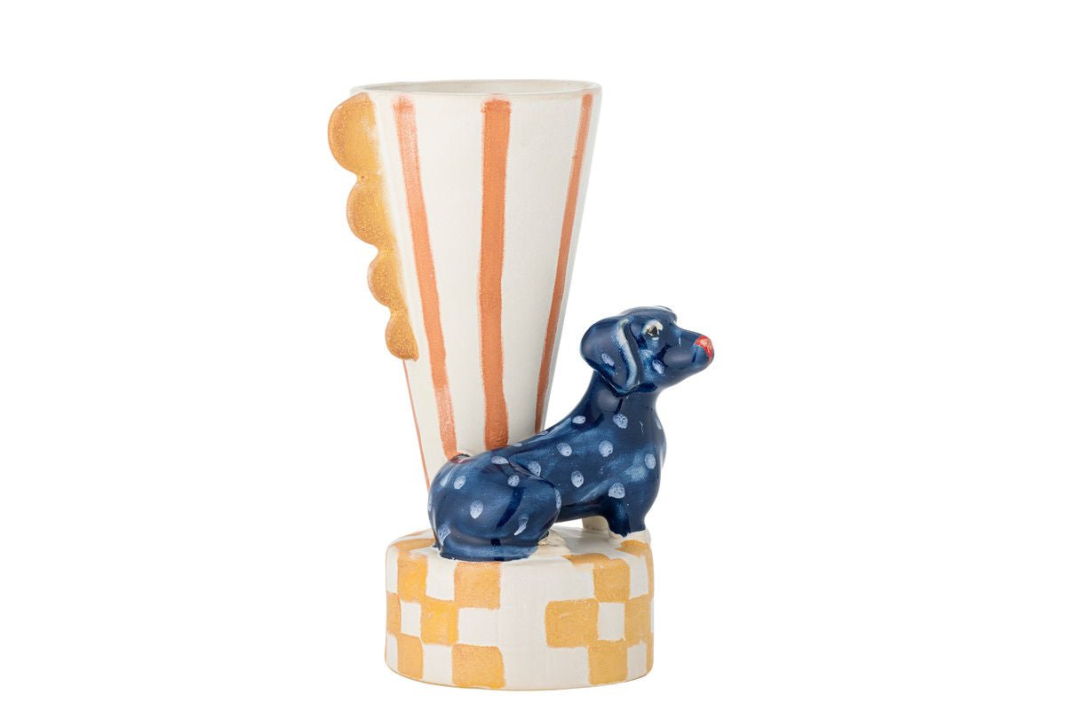 Vase Dallie – Hand-Painted Stoneware Vase with Dachshund Motif