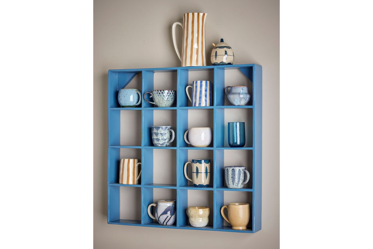 Shelf Maribo – Compartment shelf made of recycled Wood in Blue