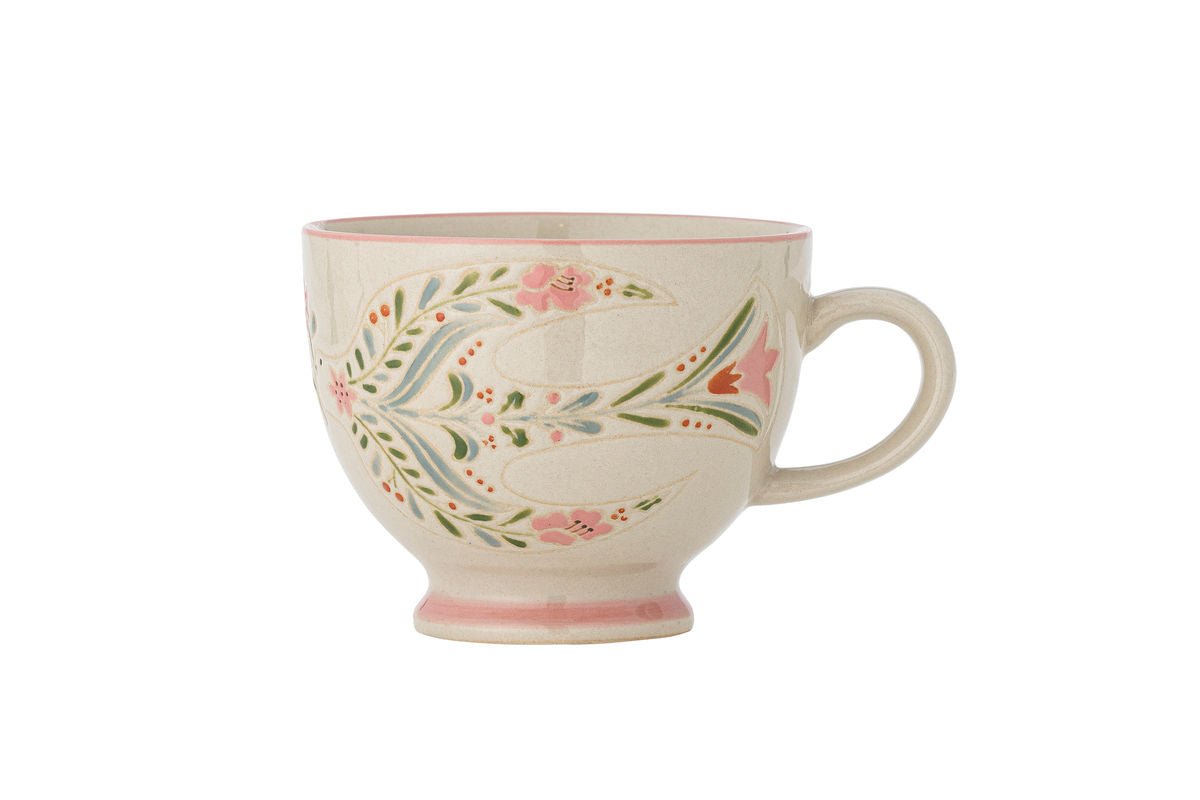 Lunelle Cup Set – Hand-Painted Stoneware with Floral Motifs (Set of 4)
