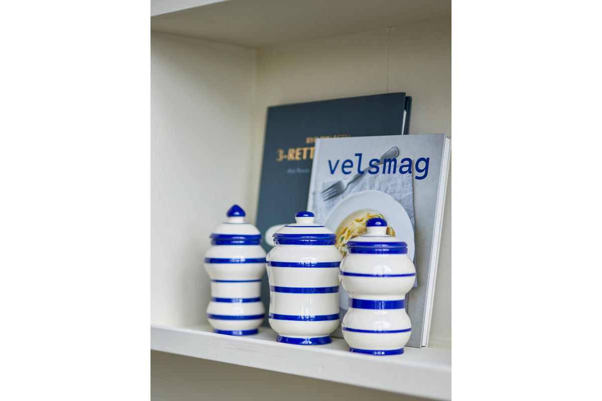 Vorratsgefäß Lioren – Handbemalte Streifen in Blau (3er-Set)
