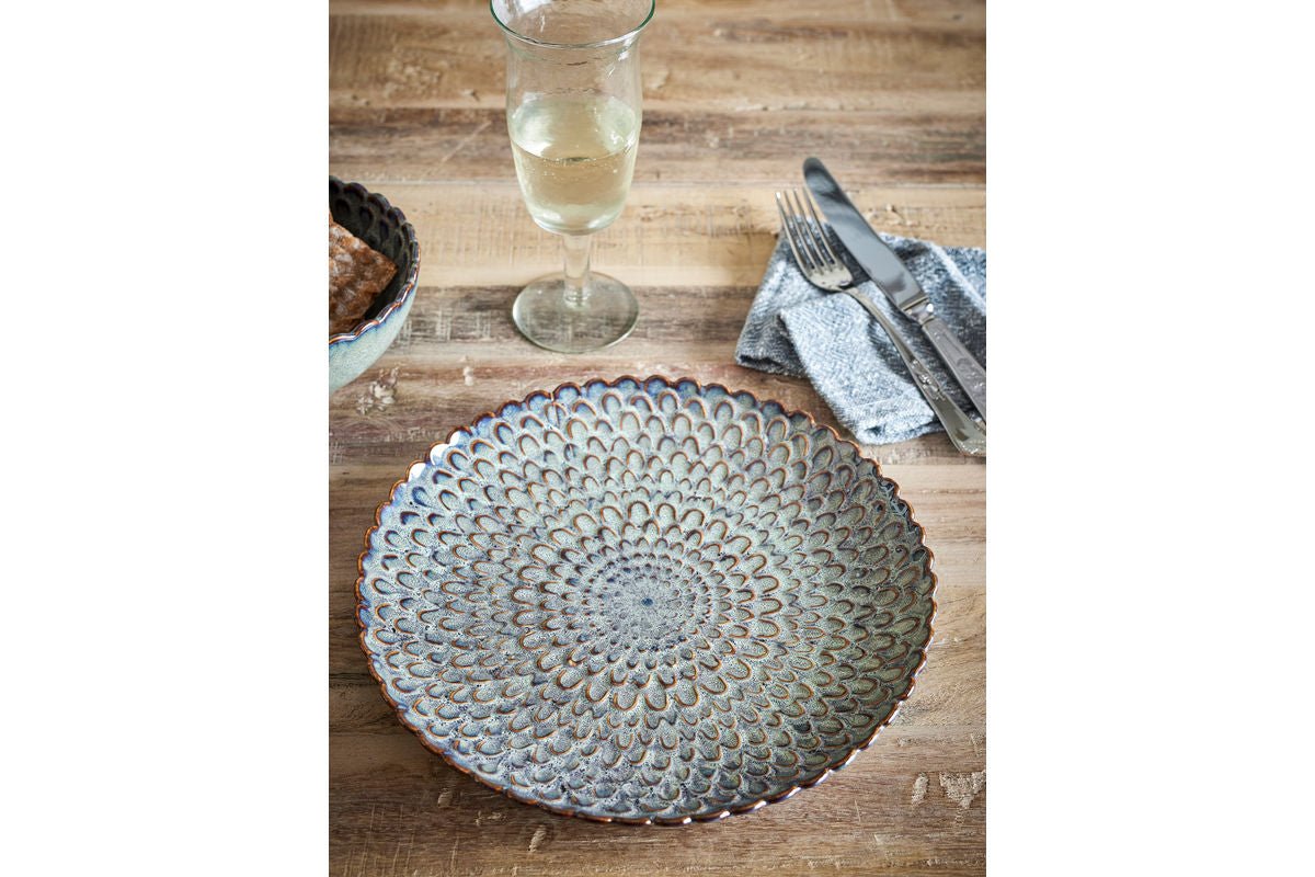 Teller Cori – aus Steingut 4er-Set in Grau mit maritimem Relief