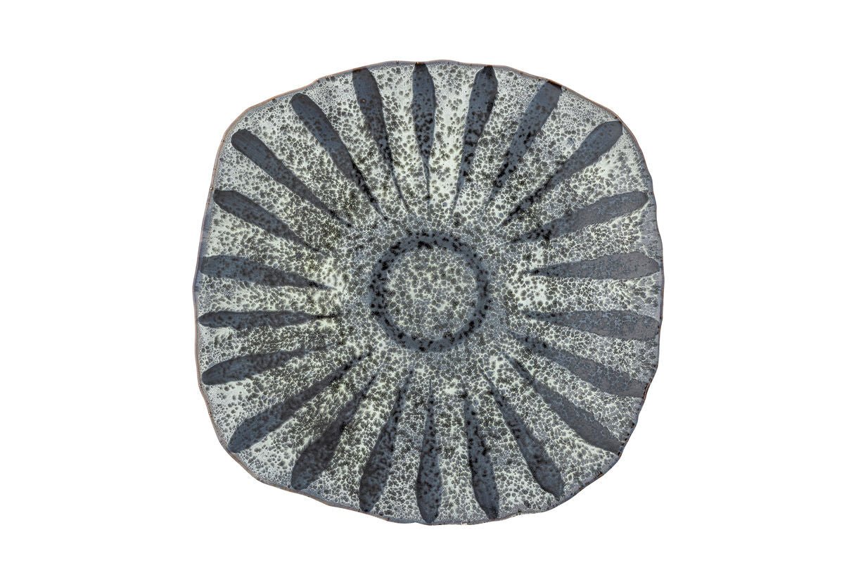 Serving Platter Ruby – Hand-Painted Stoneware Plate in Gray with Sun Motif