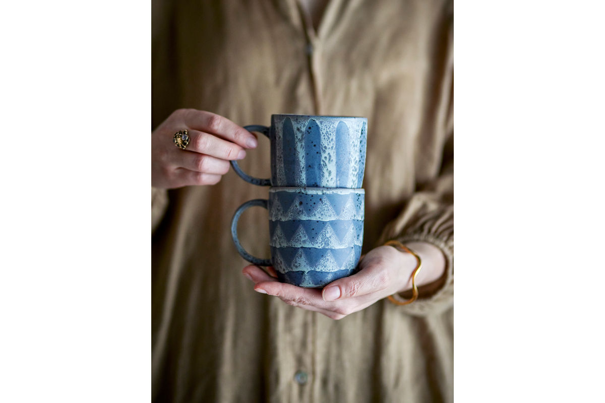 2-piece set Ula mugs – Gray/Blue, made of stoneware
