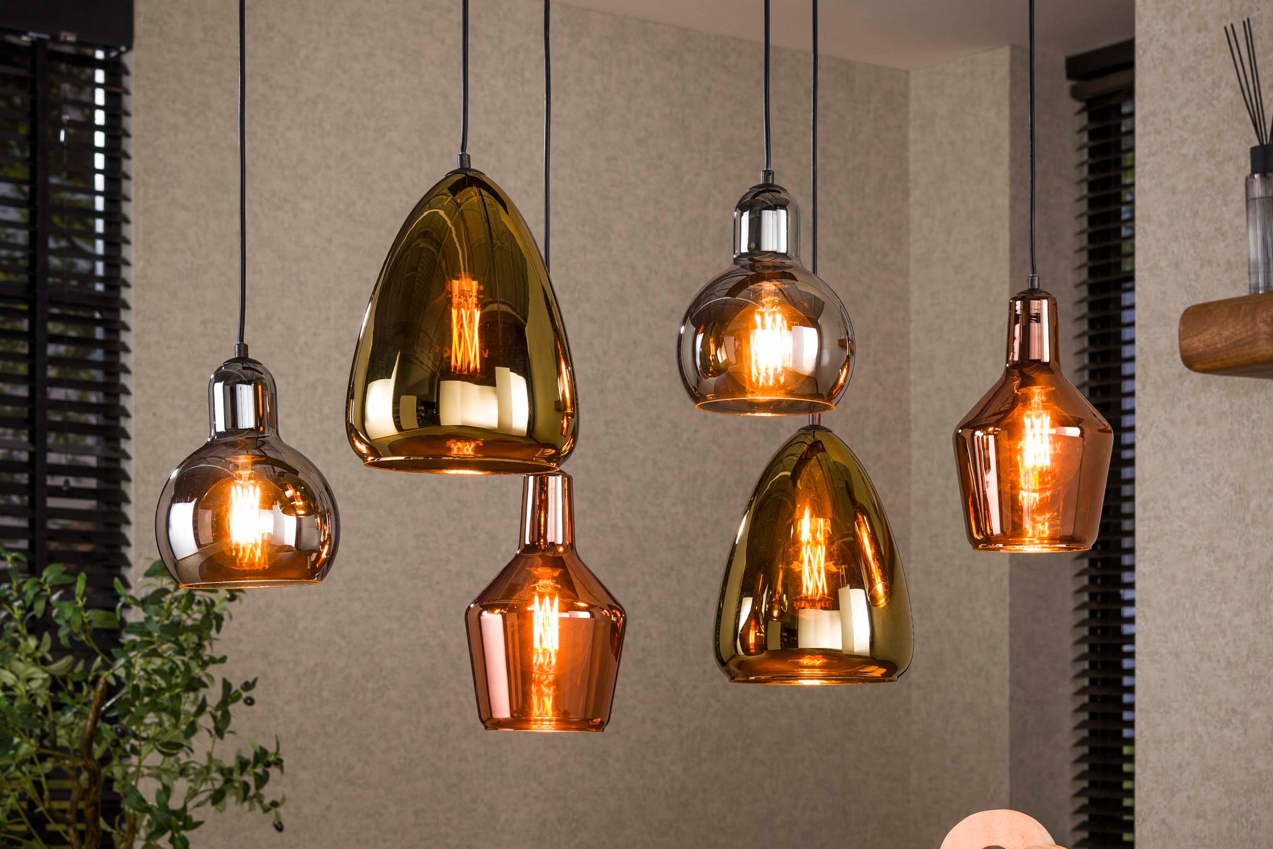 Pendant Light "Arvella" – 6 Lights in Gold, Copper, and Chrome in Various Shapes