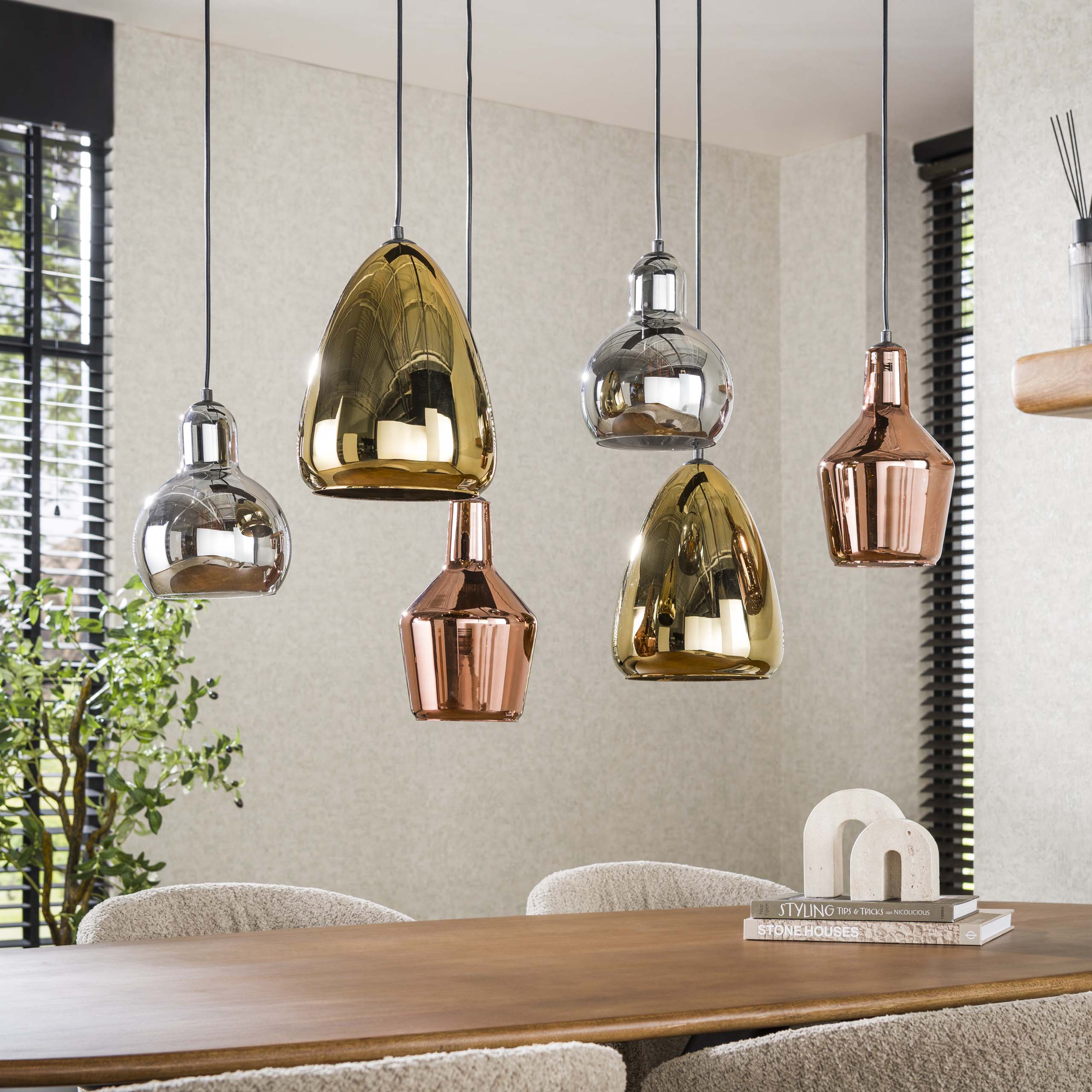 Pendant Light "Arvella" – 6 Lights in Gold, Copper, and Chrome in Various Shapes