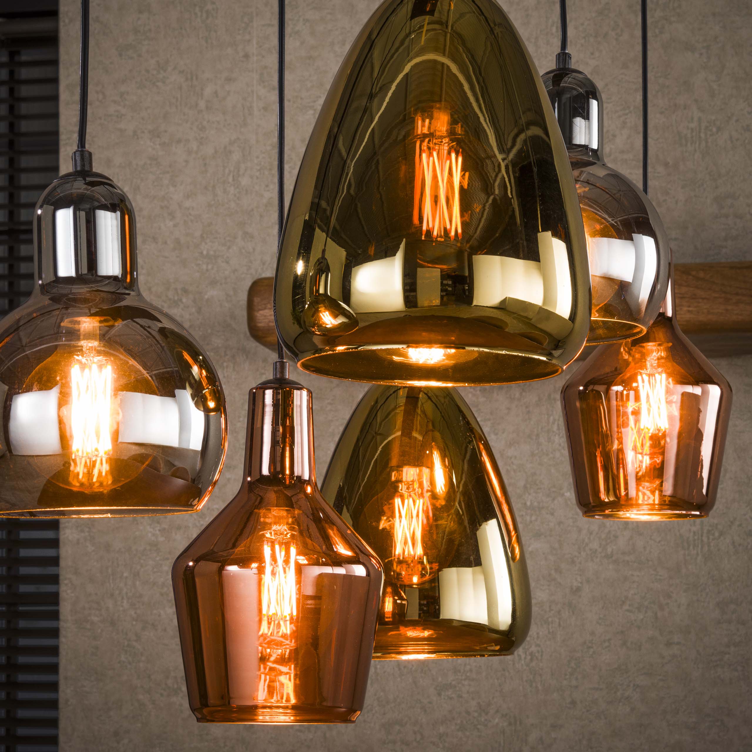 Pendant Light "Arvella" – 6 Lights in Gold, Copper, and Chrome in Various Shapes