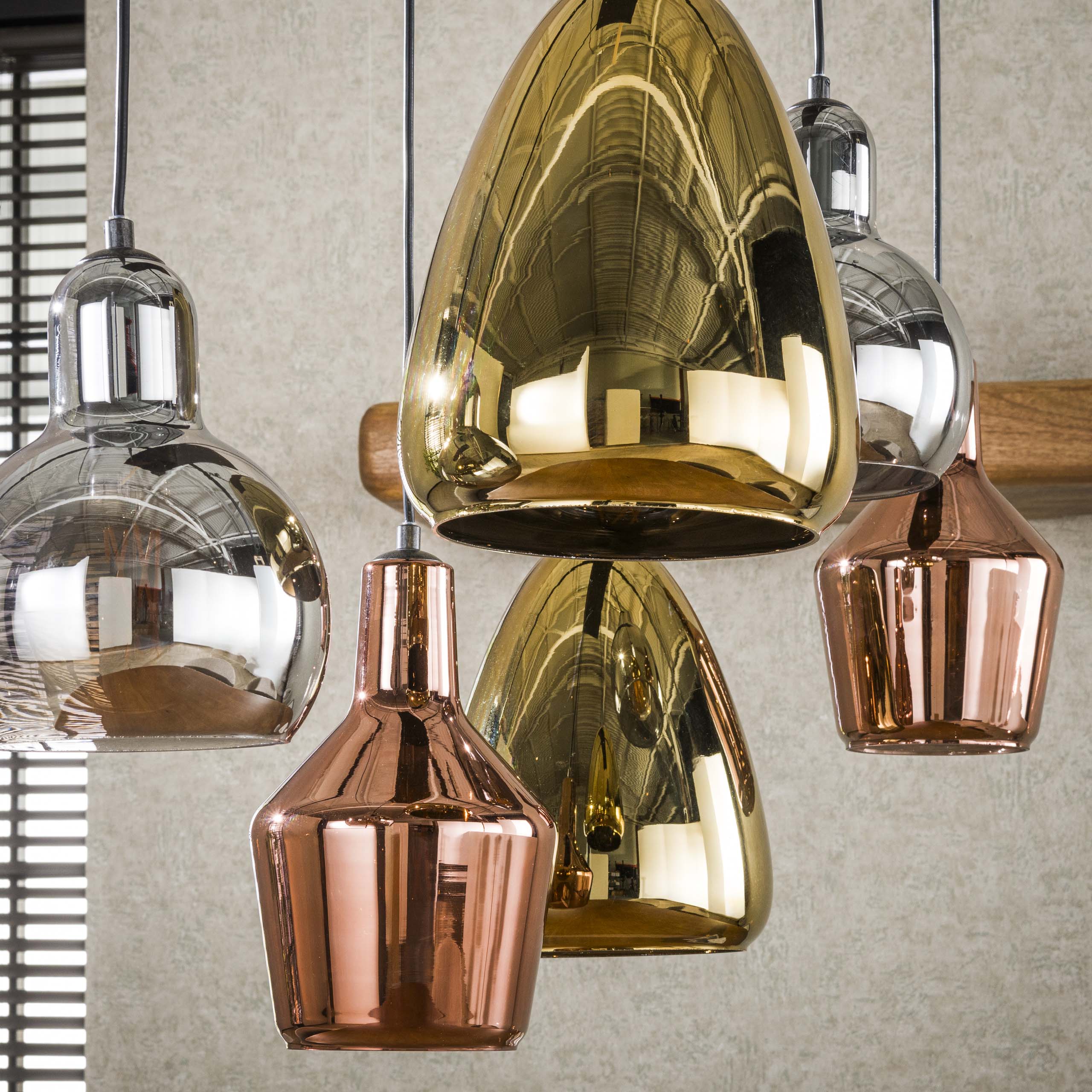 Pendant Light "Arvella" – 6 Lights in Gold, Copper, and Chrome in Various Shapes