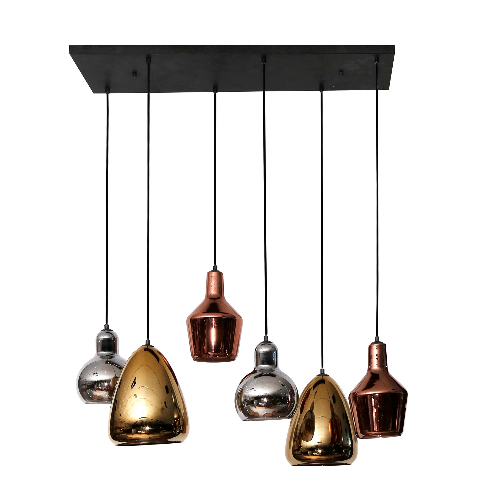 Pendant Light "Arvella" – 6 Lights in Gold, Copper, and Chrome in Various Shapes