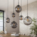 Pendant light Zephyra – 6 lights in smoked glass design with organic ceiling canopy