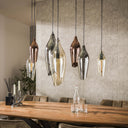 Pendant light "Thalira – 7 glass shades in amber, copper and chrome with metal fitting